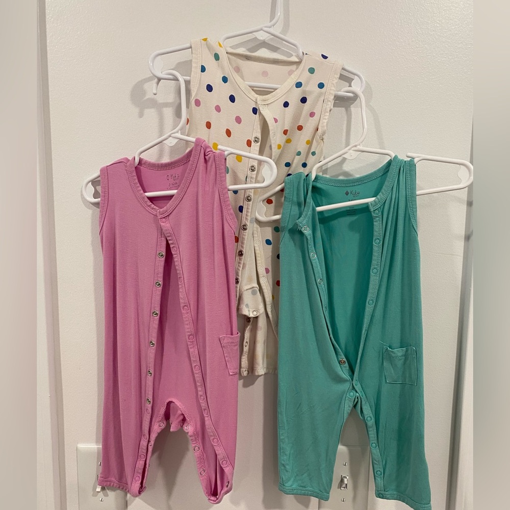 KYTE BABY Lot of 3 Sleeveless Snap Romper Rainbow Polka Dot PLAY